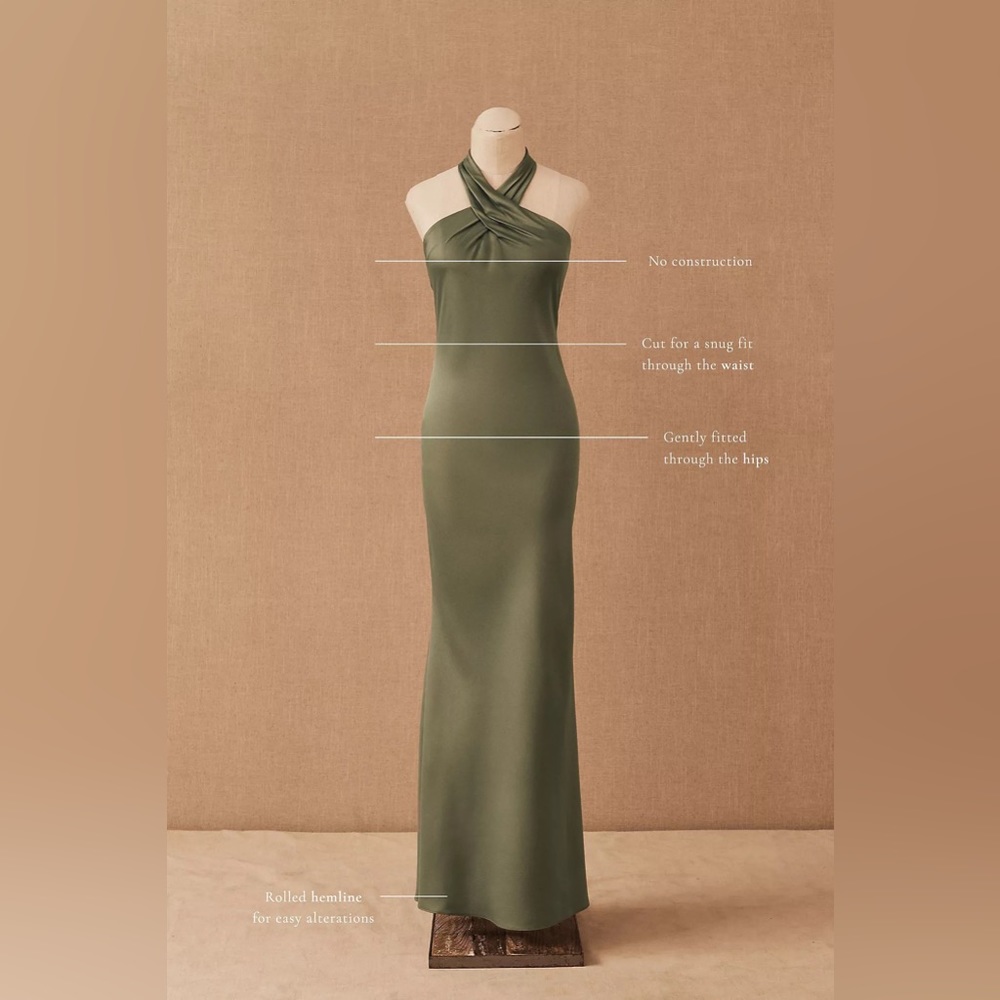 Twist Halter Satin Gown in Moss